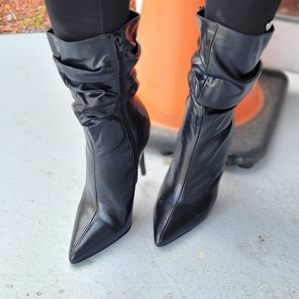Slouch Ankle Boots Pointy Toe Stiletto High Heel Booties - Picture 2 of 6